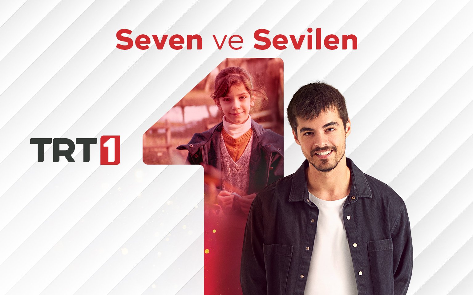 Professional promotional key art photographs by Sinan Niyazi Kutsal for TRT 1's Seven ve Sevilen campaign, capturing studio portraits of popular Turkish television actors layered over a crisp white diagonal background with the TRT 1 logo.