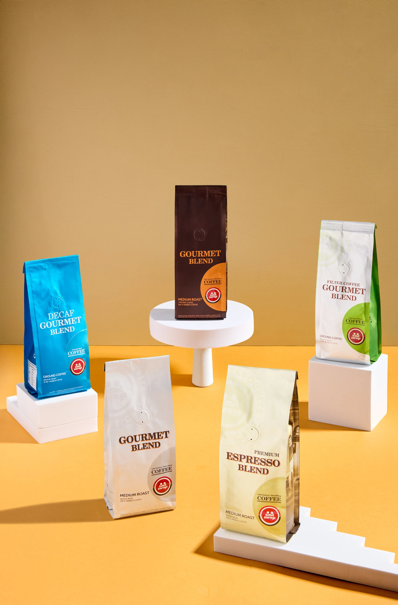 Coffee packaging products photographed for Simit Sarayı commercial product photography and social media campaign