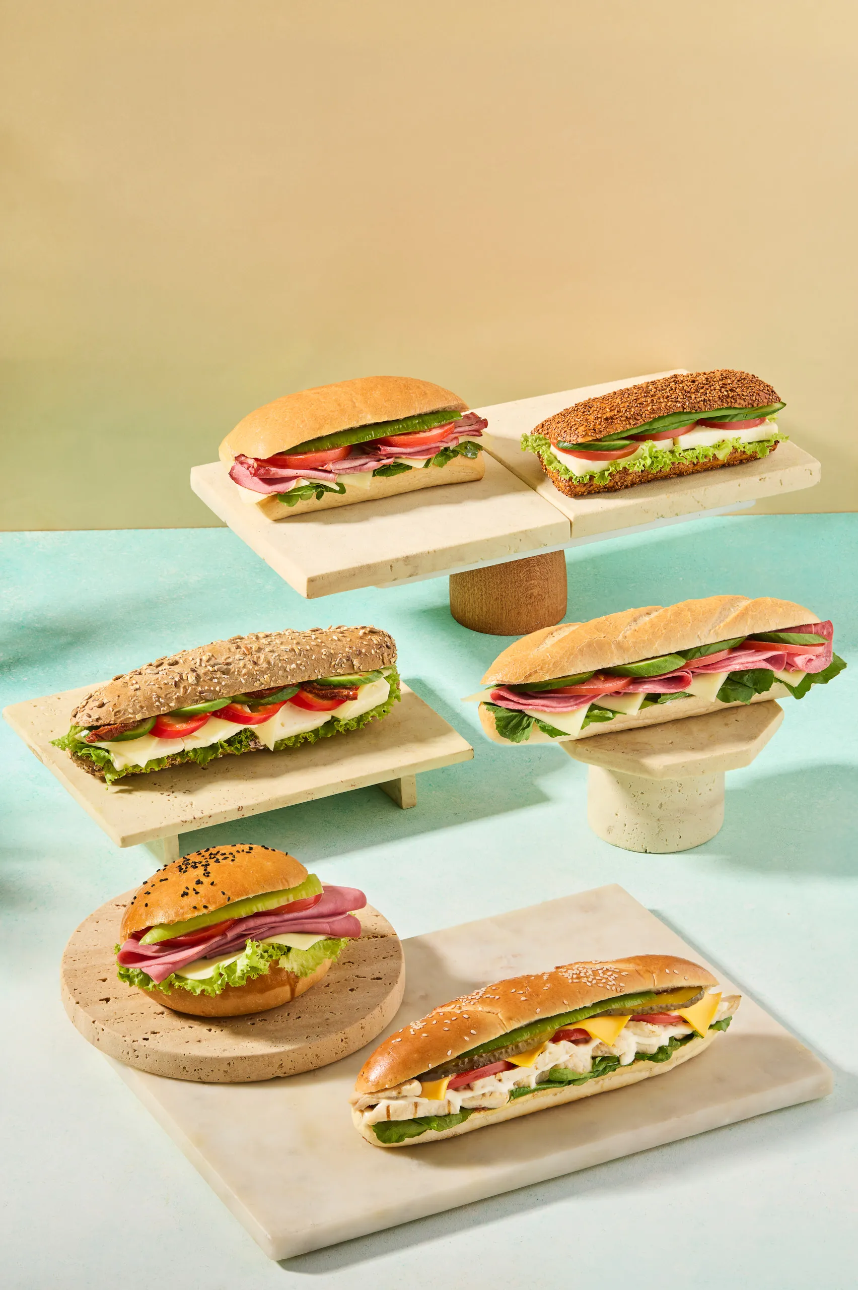 Assorted sandwiches photographed for Simit Sarayı commercial food photography and social media campaign