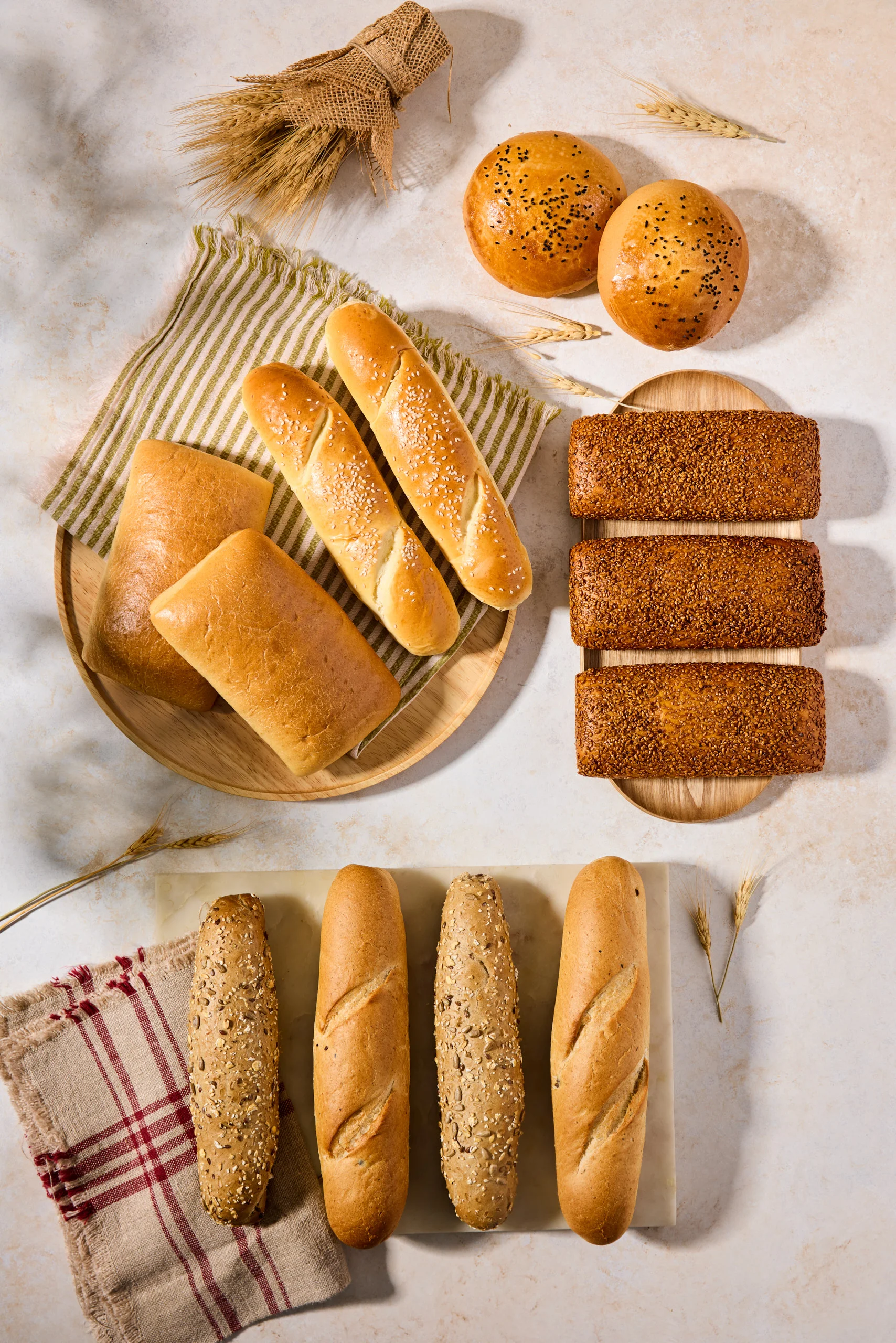 Assorted bread and bakery products photographed for Simit Sarayı commercial food photography campaign