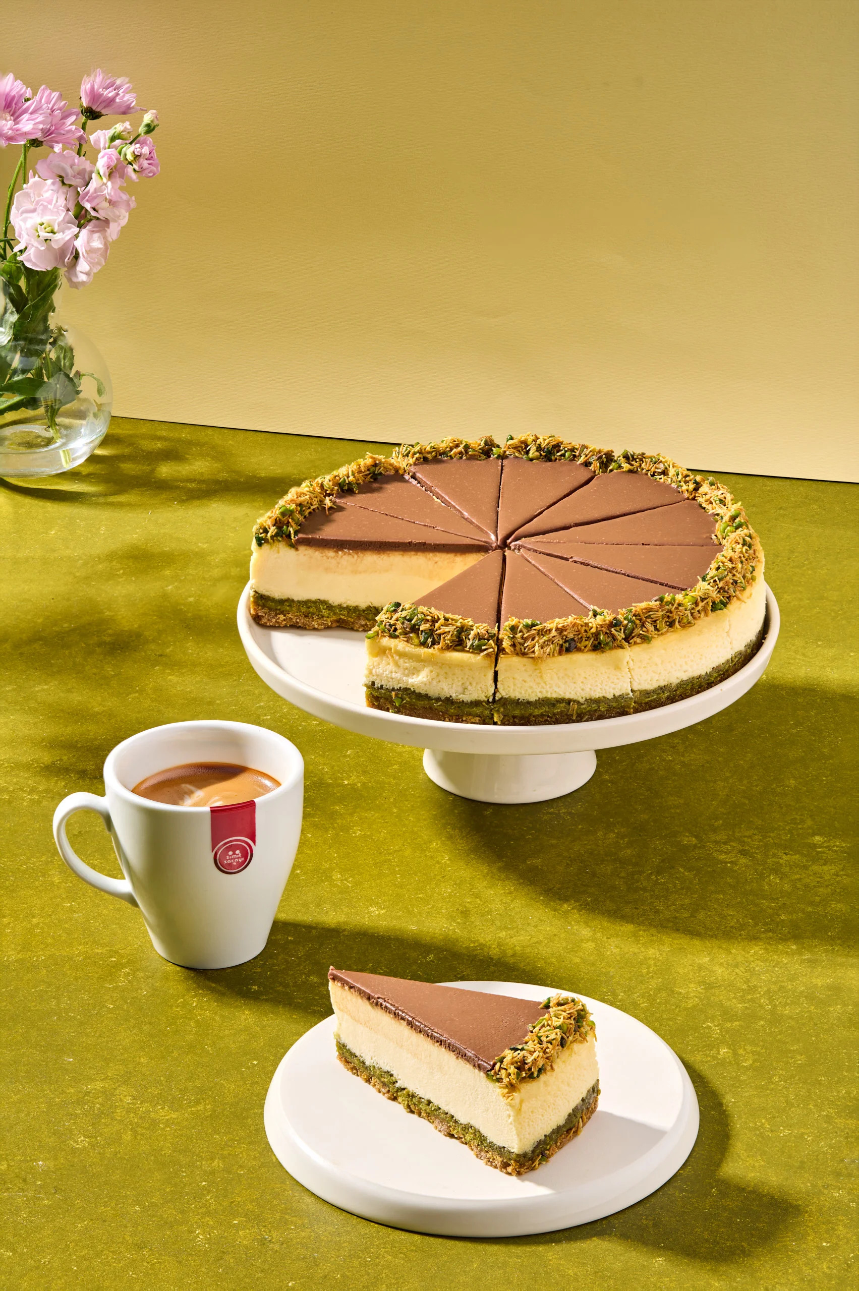 Kadayıflı cheesecake photographed for Simit Sarayı commercial food photography and social media campaign