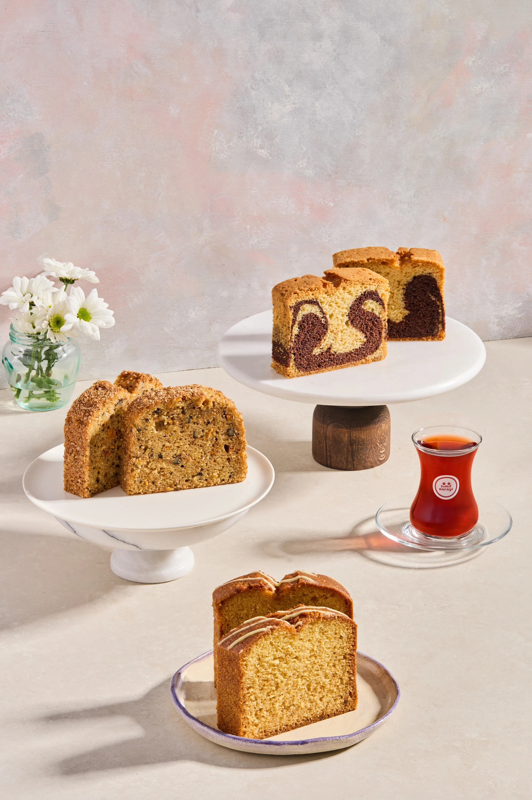Assorted cake collection photographed for Simit Sarayı food photography and advertising campaign