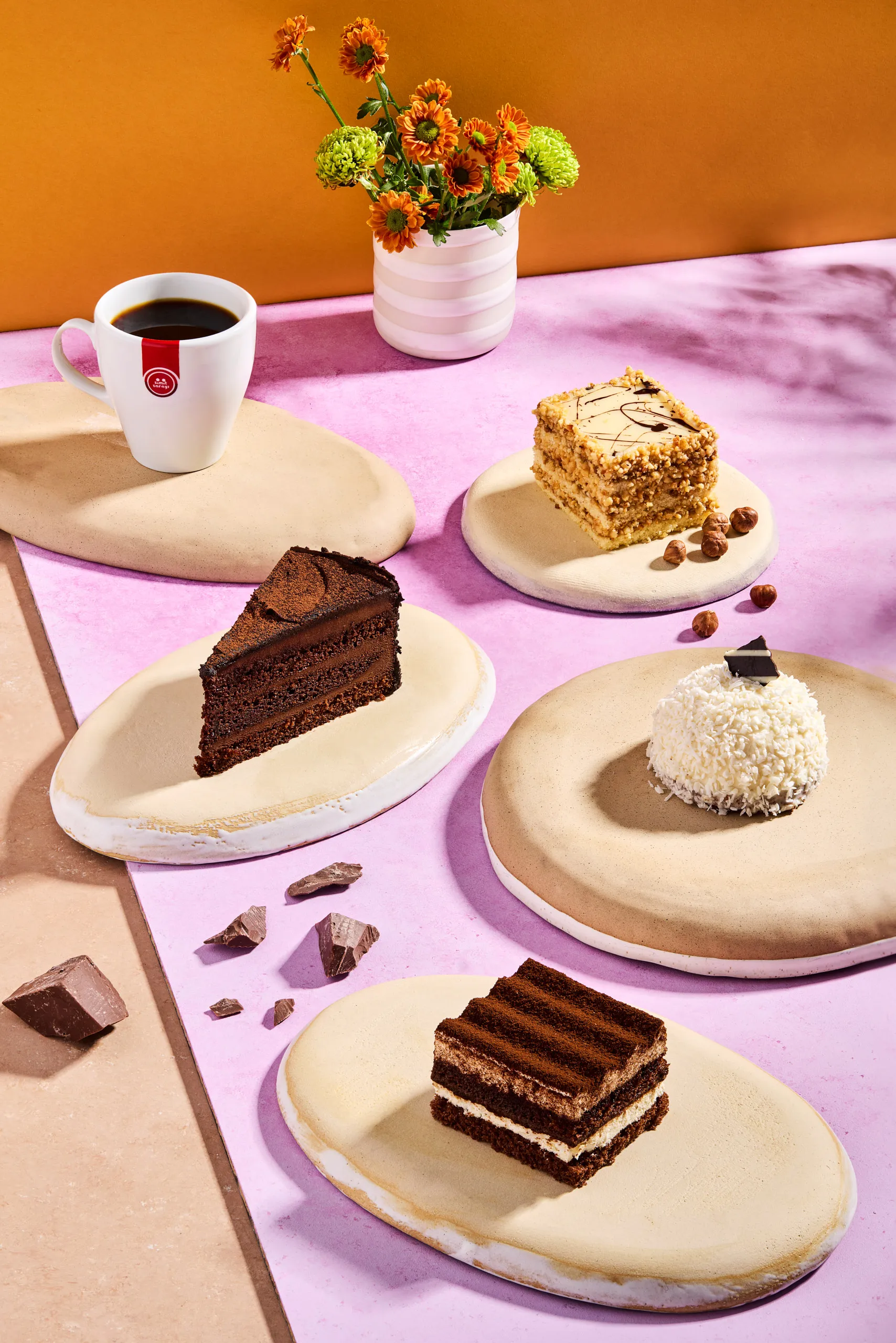 Assorted cake slices photographed for Simit Sarayı commercial dessert photography and social media campaign