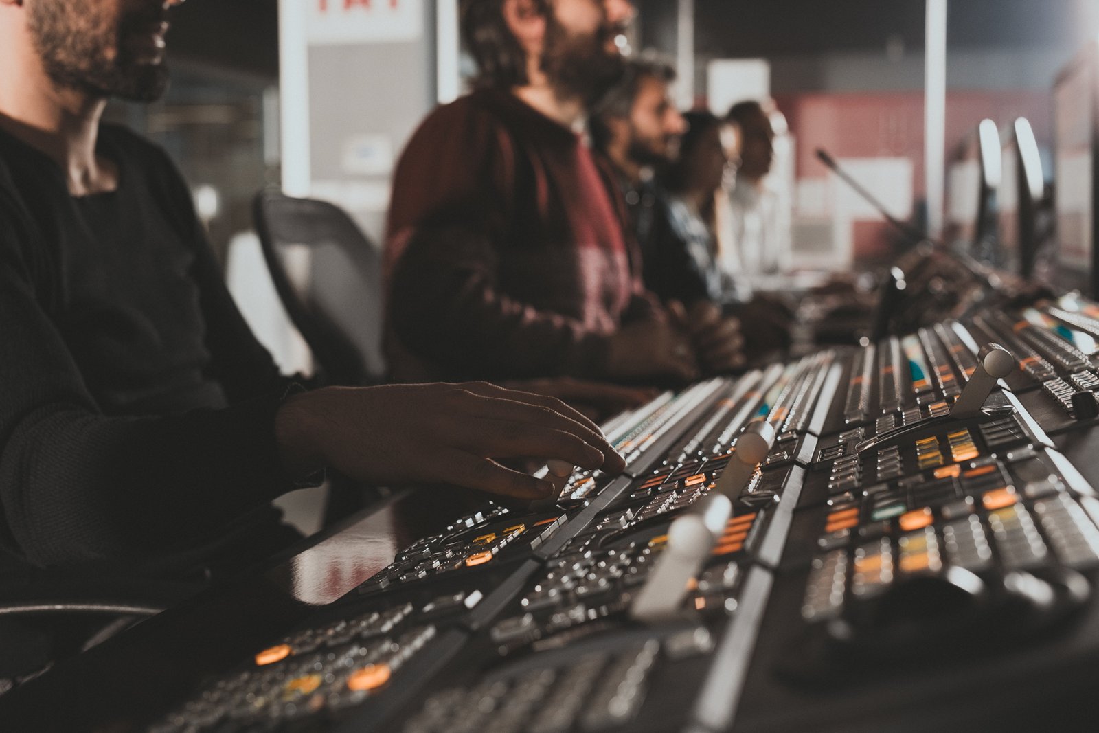 Behind the scenes of TRT Haber television broadcasting operations, featuring news studios, production teams, broadcast technology and media professionals.